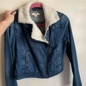Mossimo Blue Jean Jacket with Fur Collar